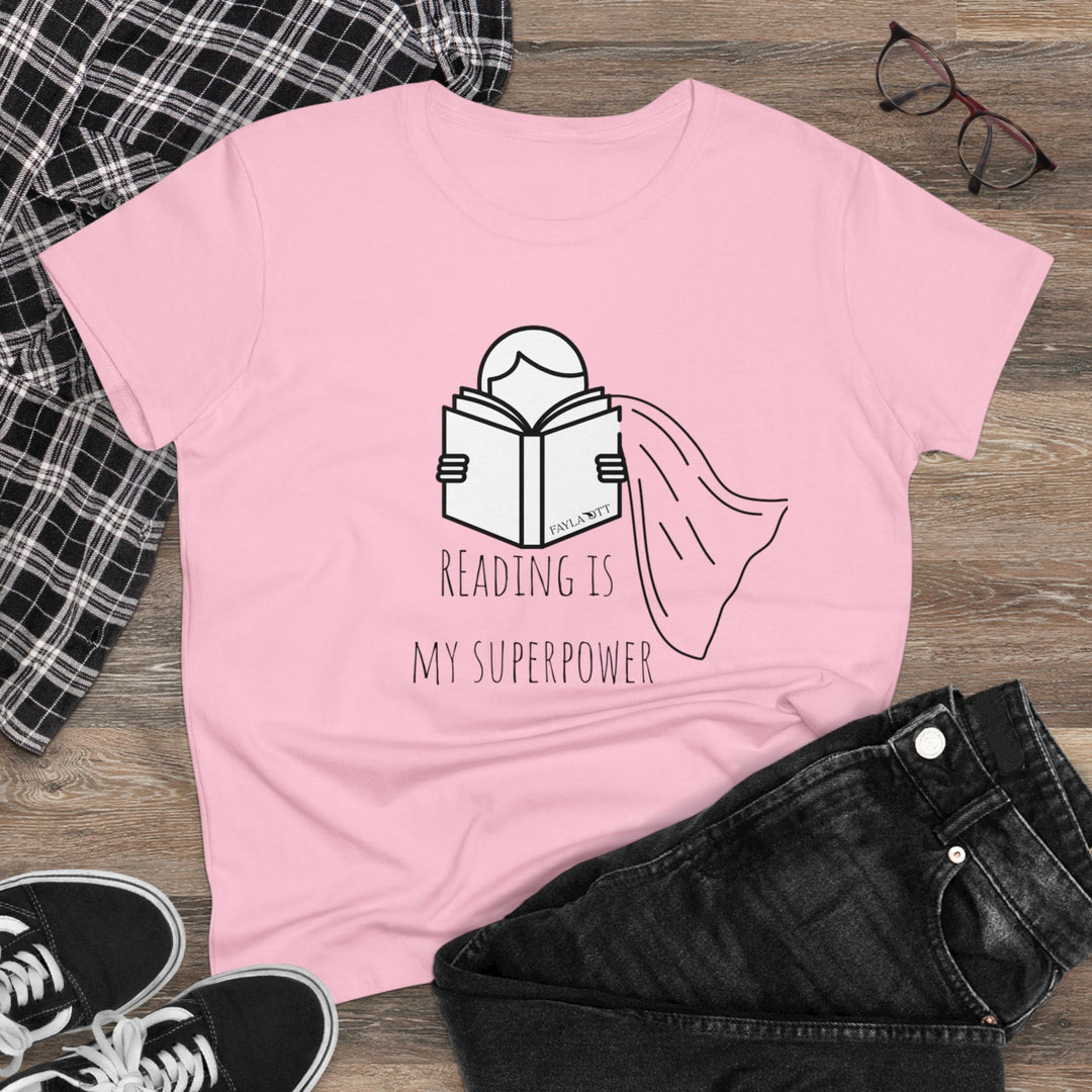 Reading Is My Superpower Women's Midweight Cotton Tee