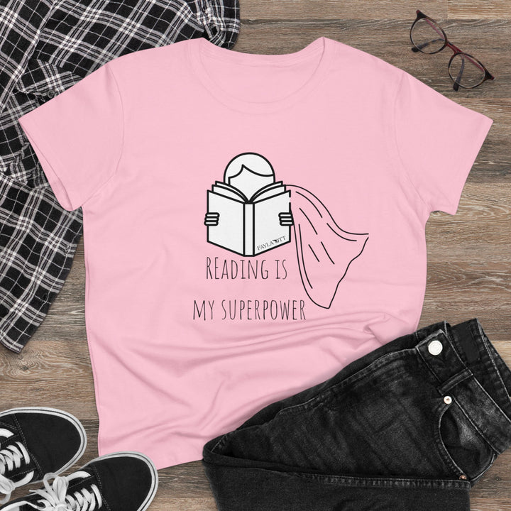 Reading Is My Superpower Women's Midweight Cotton Tee