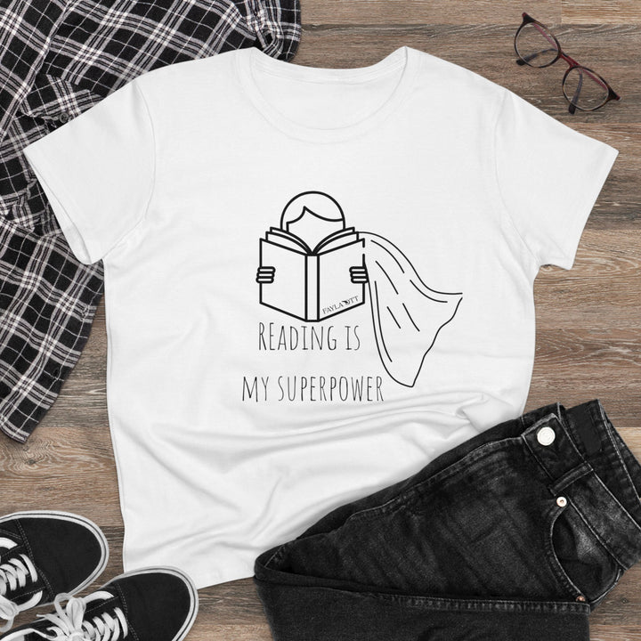 Reading Is My Superpower Women's Midweight Cotton Tee